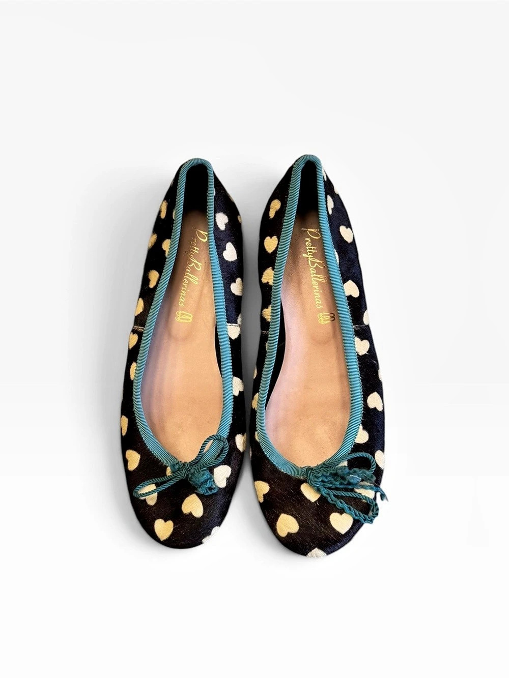 Pretty Ballerinas Pony Hair Flats with Hearts Ballet Flats Size 8 EU Size 39